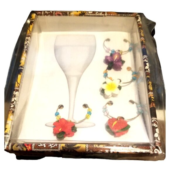 KC Hawaii 4 Wine Charms Flowers Wine Markers - Picture 4 of 4